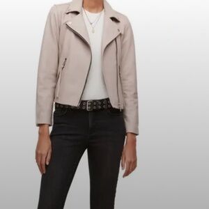 All Saints Dalby Leather Moto Biker Jacket in Cloud Pink Size 8